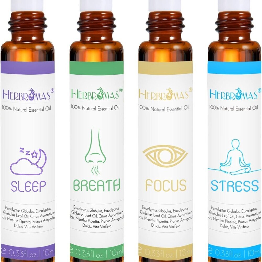 Aromatherapy Oils Roller Set, Natural Pre-diluted Essential Oils Roll On with Gl
